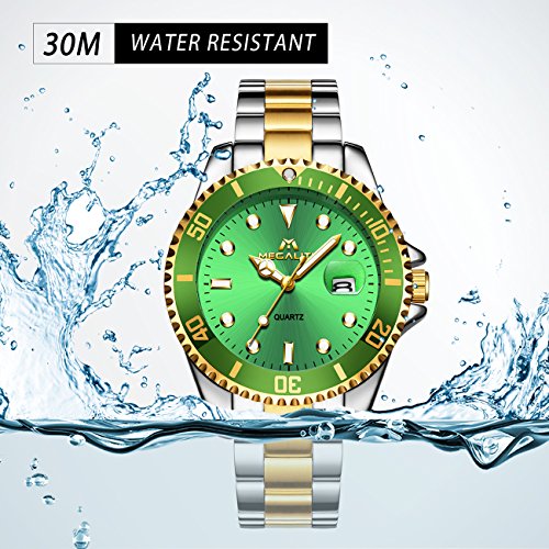 Herren-Uhren-Edelstahl-Mnner-30M-Wasserdicht-Luxus-Design-Datum-Kalender-Gro-Mode-Armbanduhr-Geschfts-Beilufig-Sport-Kleid-Analog-Quarz-Schwer-Uhr-mit-Grn-Zifferblatt-Silber-Gold-Uhrenarmband