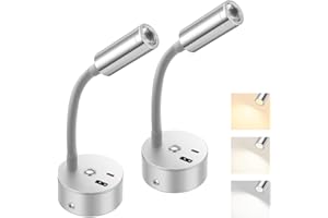 STRIXORN 2 Pezzi Lampada da Lettura a LED, Lampada Da Comodino a Collo di Cigno 360° Flessibile, Luci da Parete Senza fili Dimmerabile per Camper con Porta di Ricarica USB + Type-C, per Barche Roulotte Yacht