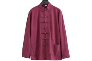 ZHOUXIAO Lâche Tai Chi Uniformes Hommes Chinoise Traditionnelle Kung Fu Vêtements Coton Linge de Linge Chun Vêtements, Travaux à Manches Longues Hanfu Jacket Chemise Costume red-5XL