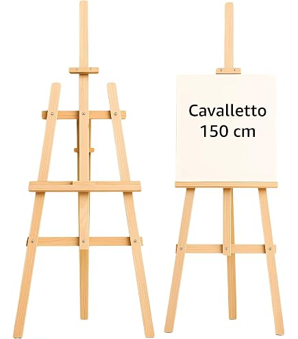 Cavalletto Da Pittura In Legno Di Faggio - Altezza Max 196 Cm, Regolabile, Larghezza Ripiano 48 Cm, Ideale Per Artisti E Mostre