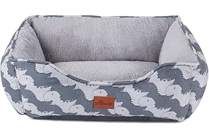 IEUUMLER Dog Beds for Medium Small Dogs, Cuddler Soft Dog Sofa Bed, Calming Rectangle Sleeping Beds for Indoor Cat & Puppy with Anti-Slip Bottom FC012 (M(60x45 CM), Grey Dinosaur)