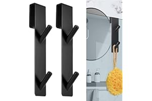 Cimown Pack de 2 Ganchos de pared de ducha - Ganchos de ducha - Ganchos de pared de ducha sin taladrar,Ganchos de puerta para puertas de ducha de vidrio sin marco en baño (Doble gancho negro)