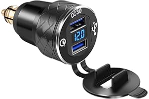 iMESTOU Adaptador de Cargador USB con Enchufe DIN Hella de Aluminio QC3.0 Compatible para Motocicletas BMW Triumph Tiger Ducati con voltímetro a Prueba de Agua