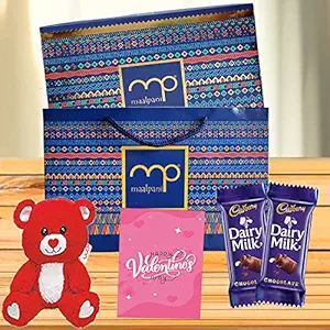 Maalpani Valentine Chocolate Gift | Teddy bear | Heart shape Cushion With Dairy Milk Chocolate Basket Pack - Valentine Day Gift for Girls Boys Boyfriend Girlfriend Husband Wife Love ? Chocolate Hamper
