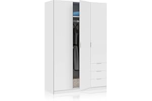 duehome | Armario de 3 Puertas y 3 Cajones, Armario para Dormitorio, Modelo Hexa, Acabado en Blanco Soft, Medidas: 121 cm (Largo) x 180 cm (Alto) x 52 cm (Fondo)