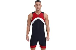 Hedmy Men's One Piece Bodysuit Wetsuit Sleeveless Front Zip Swimming Surfing Swimsuit Sun Protection Swimwear