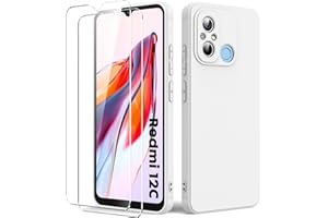 Byvuwiay Funda Compatible con Xiaomi Redmi 12C, con 2 Piezas Cristal Templado, Carcasa de Líquida TPU Anti-Choque, Carcasa Xiaomi Redmi 12C, Weiß