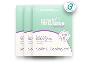 Wash no Waste - PACK 3. Tiras de Detergente para lavadora (192 lavados). Hipoalergénico y Biodegradable. Efecto suavizante. Gran poder de limpieza. Vegano y Cruelty Free. Plastic free. (Lavanda)