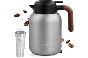 Focenat Caraffa termica 1.5 litri in Acciaio Inox 316, Thermos Caffe, Si mantiene caldo per 24 ore, Caraffa Termica per Caffè, Teiera Termica con Colino da Tè, per bollitori teiere
