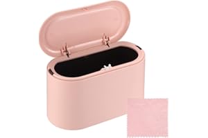 BNNRJIA Desk Trash Can, Portable Trash Can Desk Bin with Lid, Press-Type Table Desktop Trash Bins, Small Table Countertop Rubbish Waste Bins for Home Kitchen Bedroom Bathroom Office Dust Bin - Pink