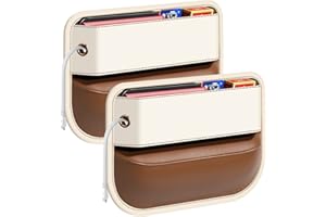 Yumzeco Auto Seat Gap Organisateur, 2PCS Boîte Rangement Siège D'auto,Boîte de Rangement en Cuir PU pour Siège D'auto, Pochettes Fendues pour, Lunettes de Soleil, Cartes et Clés（Beige et Marron）