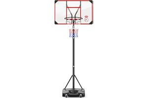 GROWAYSTORY Basketballkorb Outdoor mit Ständer, 147-260cm höhenverstellbar, 82x53cm bruchsichere Rückwand, vergrößerter Boden und Räder, Indoor und Outdoor