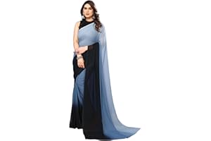 SAREE for WOMEN ETHNICMODE Indian Georgette Light Weight Party Wear Grey Sari With Unstitched Blue Blouse Piece-1119