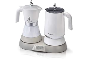 Ariete 1344 Breakfast Station, 3 produits en 1, cafetière, mousseur à lait chaud ou froid, bouilloire, 500 W, 4/2 tasses, fonction garde-chaud, 5 fonctions, blanc