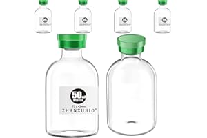 ZHANXUBIO Flaconi vuote sterili con porta di iniezione autoguarigione e tappo in plastica di alluminio, confezione sterile (50ml trasparente 6PCS)