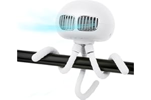 EXTFANS Ventilateur de Poussette Sans Pales avec Trépied Flexible, Rechargeable USB Ventilateur Pince Silencieux Puissant, 3 Vitesses pour Lit, Bureau, Siège de Voiture, Vélo, Camping Blanc
