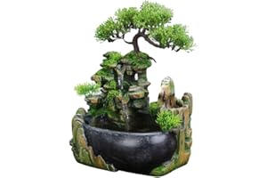 SURPRIZON Indoor Relaxation Desktop Fountain Waterfall, Zen Meditation Indoor Waterfall Feature with Automatic Pump, Illuminated Colorful Atomizer for Home Office Bedroom Desk Décoration