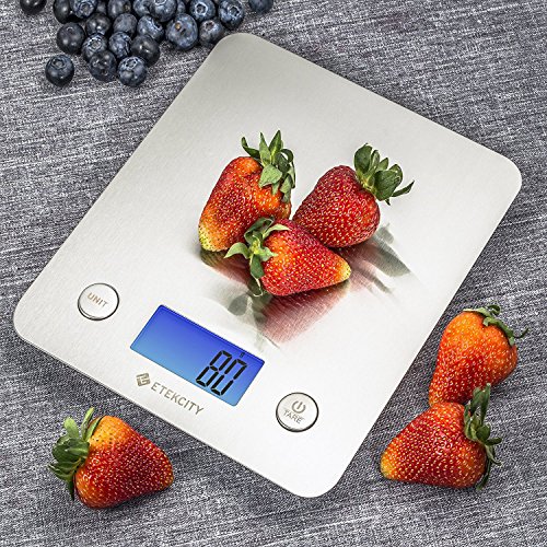 Etekcity 5KG/11lb Digitale Küchenwaage, Digitalwaage, Elektronische Waage, Briefwaage Feinwaage mit 30% größerer Plattform Edelstahloberfläche, Beleuchtetes Display, Silber - 8