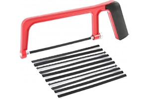 HELWEET Sierra de Arco Mini Con 10 Hojas de Acero - Para Cortar Metal, Plástico, Tubería de PVC - Sierra de Mano Junior Pequeña