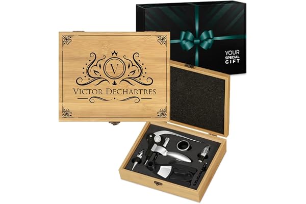 Maverton Coffret du Sommelier, Ensemble d'Accessoire pour Le Vin - Cadeau Anniversaire Homme - Cadeau Homme - Cadeau personnalisé - avec Impression - Cadeau Noel - nom