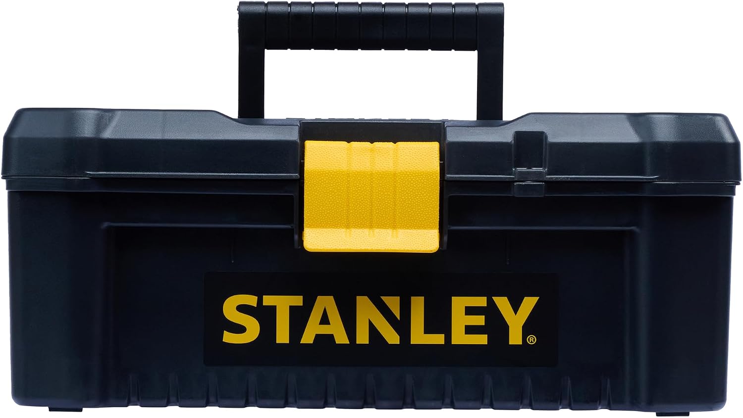 STANLEY Caja de herramientas de plástico con cierre de plástico, 40,6 x 20,5 x 19,5 cm, asa ergonómica, organizadores en la tapa, bandeja interior extraíble, orificio para candado, STST1-75517