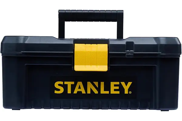 STANLEY Caja de herramientas de plástico con cierre de plástico, 40,6 x 20,5 x 19,5 cm, asa ergonómica, organizadores en la tapa, bandeja interior extraíble, orificio para candado, STST1-75517