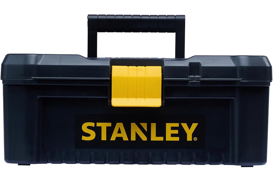 STANLEY Caja de herramientas de plástico con cierre de plástico, 40,6 x 20,5 x 19,5 cm, asa ergonómica, organizadores en la t