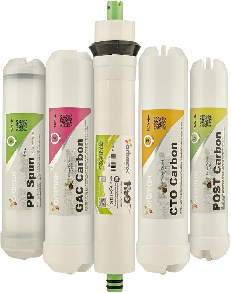 Ortimax 5'li Su Arıtma Filtre Seti, PP Sediment, GAC, CTO Karbon, Membran ve Post Karbon