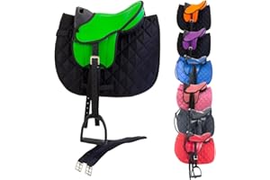 ‎MARENGOS Marengos - Holzpferd Sattel Set | Sattel für Holzpferd mit Sattelgurt, Schabracke, Steigbügel & -Riemen | Sattel aus Kunstleder | Sattel-Typ Beginner in grün | Größe 12"