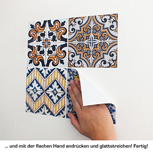 Dekorative Stickerfliesen mit tollen Motiven und Ornamenten für Wände und Fliesen | 12 teiliges Set | seidenmatt | 15x15cm - 6