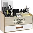 Organizer Scrivania In Legno Marrone Vintage - Vassoio Per Documenti, Penne, Riviste, 24x17 Cm