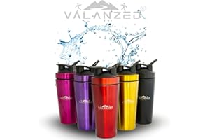 Valanzed Shaker de Acero Inoxidable 900ml. Para Batidos de proteína, Coctelera, Mezcladora. Sistema de mezclado anti-grumos. Sin olores. Fácil lavado (Rojo)