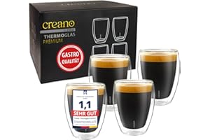 Creano Premium Double-Walled Drinking Glasses 250 ml – Set of 4 – Without Sealed Hole Therefore Catering Quality – 100% Dishwasher Safe – World First