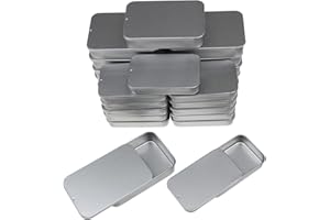 GOODMA 24 Pieces Slide Top Rectangular Metal Tin Containers for Candy Jewellery Craft Pills Lip Balm Storage Survival Kit, Mixed Sizes (Silver)