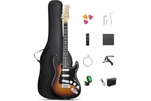 DONNER DST-80 Guitarra Eléctrica Kit para Principiantes de 39” con Amplificador, Pastilla Clásica SSS, Incluye Funda, Afinador, Capodastro, Correa, Púas y Lecciones en Línea Gratuitas
