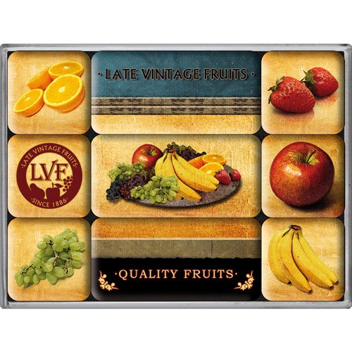 Nostalgic-Art 83006 Late Vintage Quality Fruits, Magnet-Set, 9-teilig