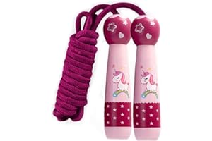 MECCTUCK Skakanka dla dzieci, regulowana, 2,6 m, dla dzieci, regulowana, bawełniana skakanka, z drewnianym uchwytem, skakanka sportowa dla chłopców i dziewczynek, fitness, do treningu, rozwoju kości