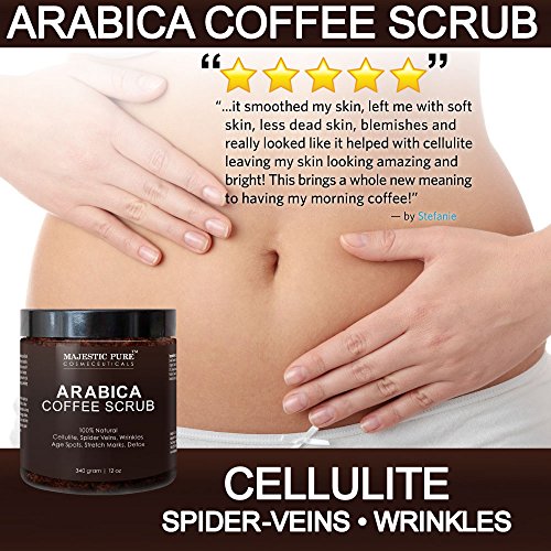 Majestic Pure Kaffeepeeling aus Arabica-Kaffee, 340 g, 100 % natürliche Hautpflege, hilft gegen Cellulite, Dehnungsstreifen, Besenreiser, Akne, Ekzeme, Altersflecken & Krampfadern, natürliche Entgiftung für die Haut - 2