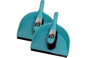 KMJ Blue Dustpan and Brush Sets 2 Pack, Portable Cleaning Brush and Dustpan-Durable Soft Bristles & Easy Sweep with Rubber Blade- Lightweight Broom and Dustpan Set-Compact Storage Brush and Pan Set