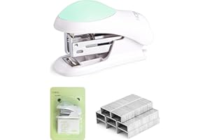 FUNNGY Mini Hefter,Hefter Klein Tragbar Heftgerät Less Effort Heftgerät Manueller Tischhefter 3 Farboptionen mit Heftklammern für Schulen Arbeitsplätze Familien Grün