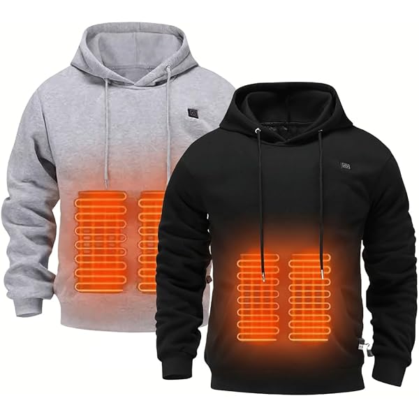 NEEMOSI Sweat à Capuche chauffante Électrique Homme Femme 11 Zones de Chauffage avec Affichage numérique LED, Manteau Manches (FR/ES, Alpha/Lettres, L, Taille Normale, Taille Normale, Noir