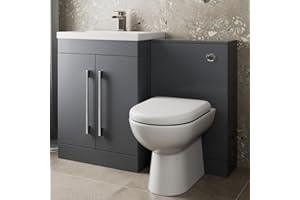 AURORA® 1100mm Combination Vanity Unit Furniture Set, Wash Basin Bathroom Sink, BTW Toilet Pan & Soft Close Seat, Storage Cabinet, Reversible, Grey Gloss