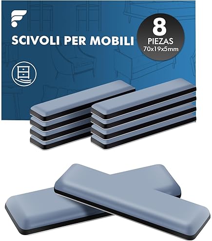 18 Pattini Scivolo Per Mobili In Teflon - Autoadesivi, 70x19 Mm, Per Sedie, Tavoli, Divani E Letti