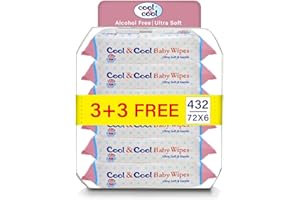 Cool & Cool Baby Wipes 72’s (Pack of 6) - Alcohol Free,Paraben Free,Vitamin E,Aloe Vera,Ultra Soft & Gentle for Sensitive & Delicate Skin - 432 Wipes