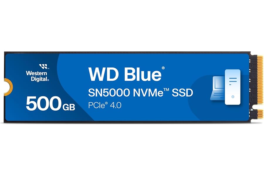 Amazon listing image: Western Digital WD Blue SN5000 NVMe 500GB, Upto 5000MB/s R, 5Y Warranty, PCIe Gen 4 NVMe…