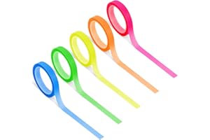 KINBOM 5 Rolls Removable Neon Fluorescent Tape, 5 Colors Transparent Colored Tape Highlighter Tape Roll for Books, Teachers, Bible, Reading, Textbooks, School, Home, Office (0.24inch x 16.4ft)