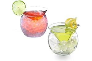 MISNODE Lot de 2 verres à martini sans pied avec refroidisseur, 260 ml, verre à martini élégant avec bol de service pour cocktail