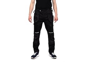 DINOZAVR Flex Pantalones de Trabajo elásticos Estilo Cargo para Hombre - Resistentes, con Bolsillos multifuncionales para Rodilleras y Franjas Reflectantes