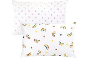 POOCEN Baby Toddler Cot Bed Pillowcases 40cm x 60cm, 2 Pack 100% Soft Cotton Pillow Cover for Boys Girls Bedding, Envelope Style Travel Pillow Case
