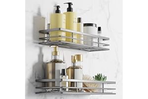 saffruff Shower Caddy Bathroom Shelf Organiser - No Drilling Storage Bathroom Caddy Rack Grey 2Pack Bathroom Accessory Shower Holder with Adhesive 11.8 x 4.3in